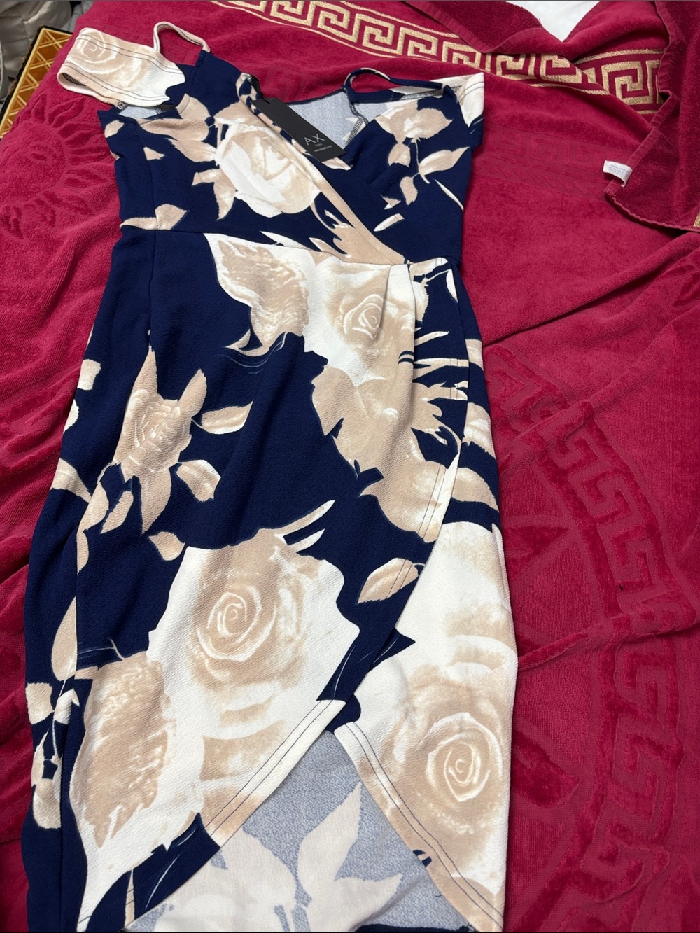 Armani Exchange Navy & Cream One-Shoulder Floral Dress